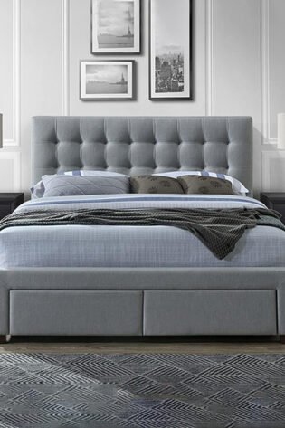 Tufted Upholstered Low Profile Bed With Drawers