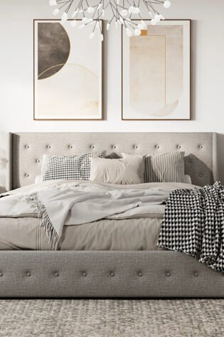 Button Wingback Upholstered Bed