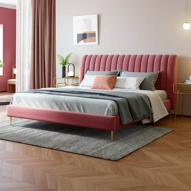 Lined Headboard Bed