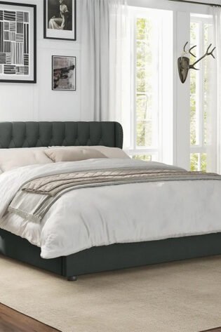 Winged Tufted Headboard Bed