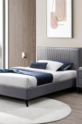 Charcoal Lined Headboard Bed