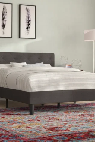 Button Detailed Headboard Upholstered Bed