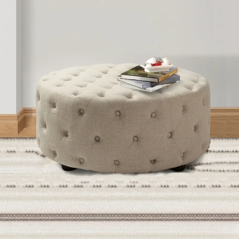 Round Button Tufted Ottoman