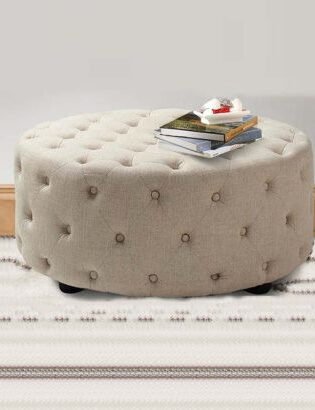 Round Button Tufted Ottoman
