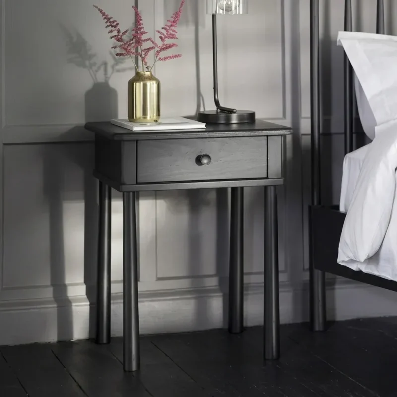 1-Drawer Black Bedside Table