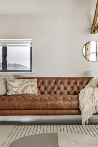 Antique Brown Leather Tufted Sofa