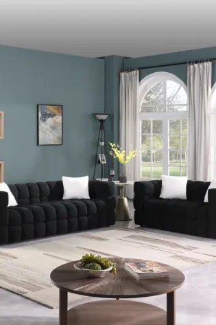 2-Piece Sofa Set Black Boucle