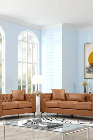 Marti 2 Piece Faux Leather Tufted Sofa Set