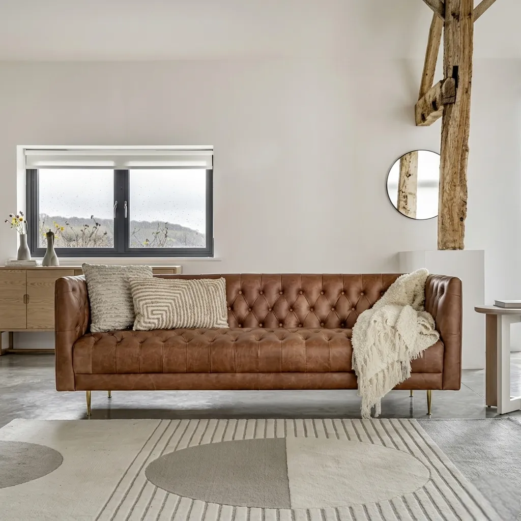 Antique Brown Leather Tufted Sofa