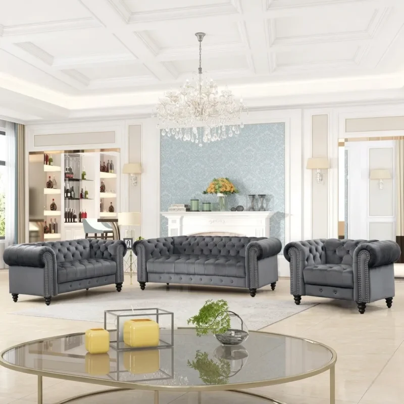 Button Tufted Living Room Sofa Set