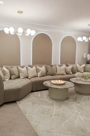 Luxury Truffle Velvet Angled U Shape Sofa