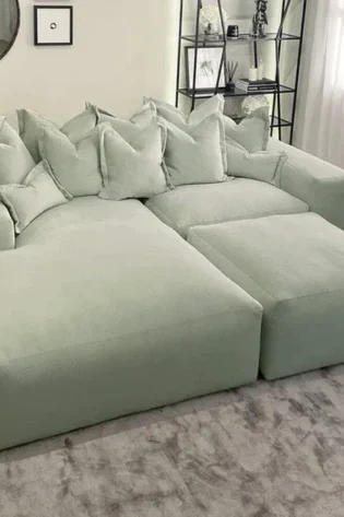 Green Velvet Pillow Back Modular Sofa