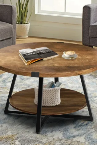 Round Coffee Table with 2 Storage Shelves