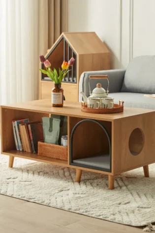 Coffee Table With Cat Resting Place