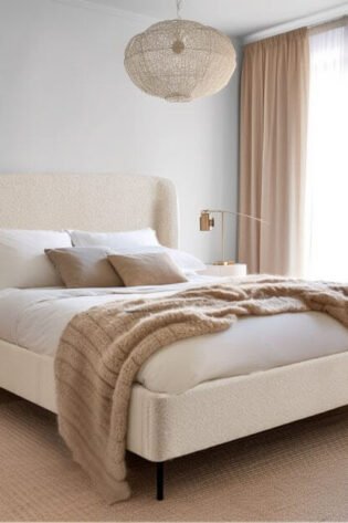 Angled Headboard Boucle Bed