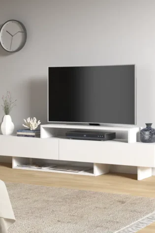 Buddha Minimalist TV Stand Glossy White