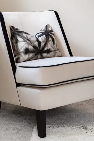 Cream Velvet Accent Chair With Black Piping