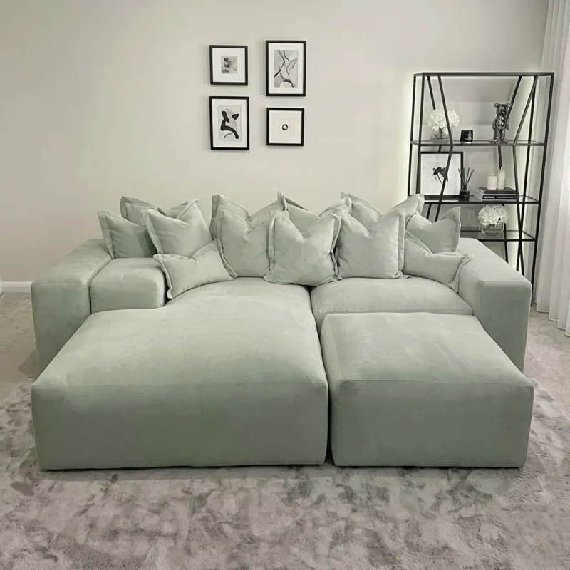 Green Velvet Pillow Back Modular Sofa