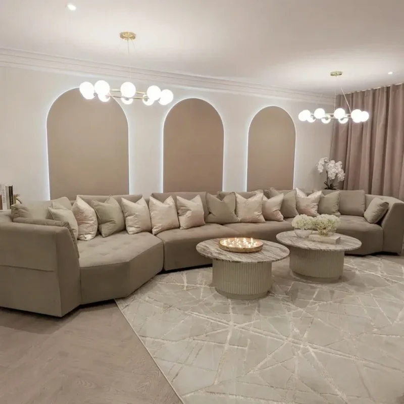 Luxury Truffle Velvet Angled U Shape Sofa