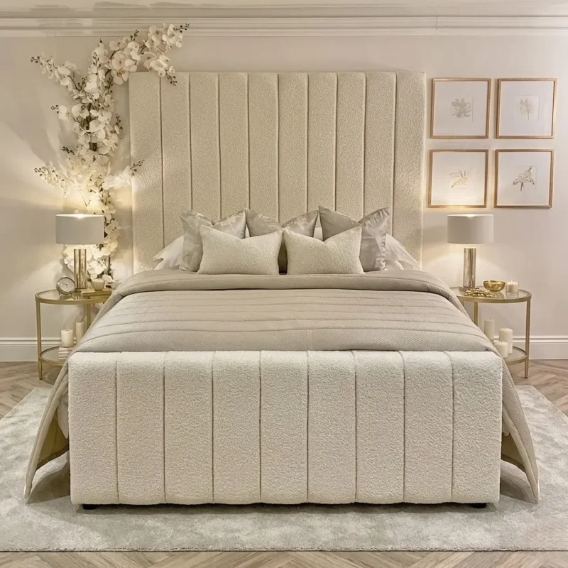 Nori Cream Boucle Wall Panel Bed