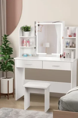 Diontre Vanity Set with Mirror & Stool