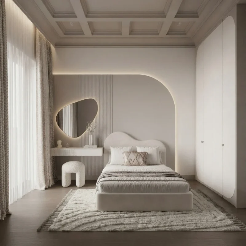 Curved Headboard Luxury Bed with Wall Panel