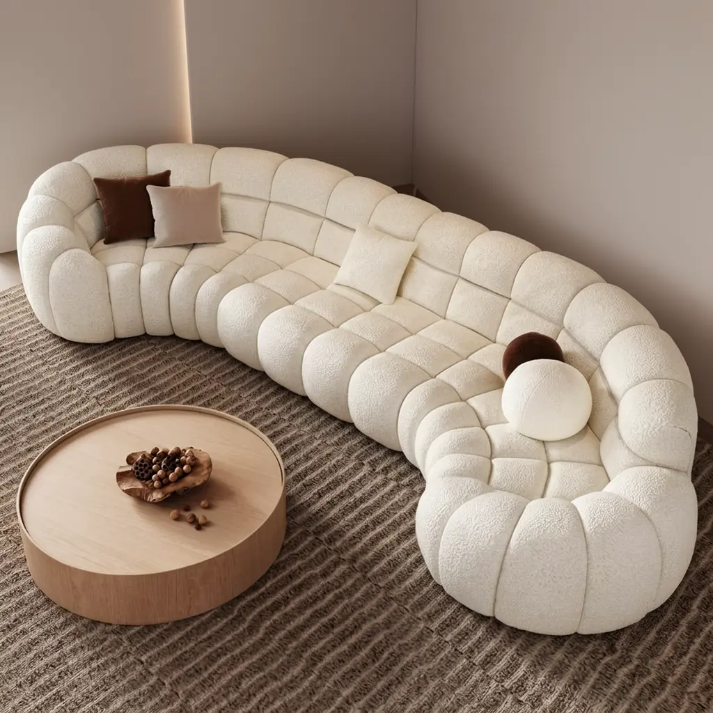 Luxury Cloud Bouclé Sofa – Cozy Curved Modern Sofa for Living Room