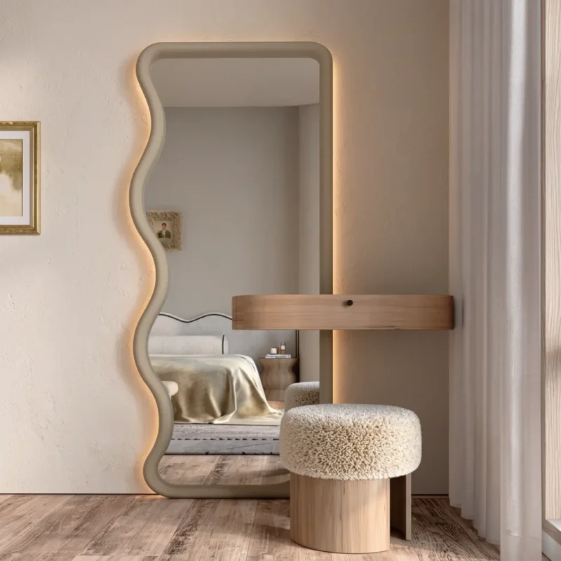 Modern Wavy Mirror Dressing Table Set