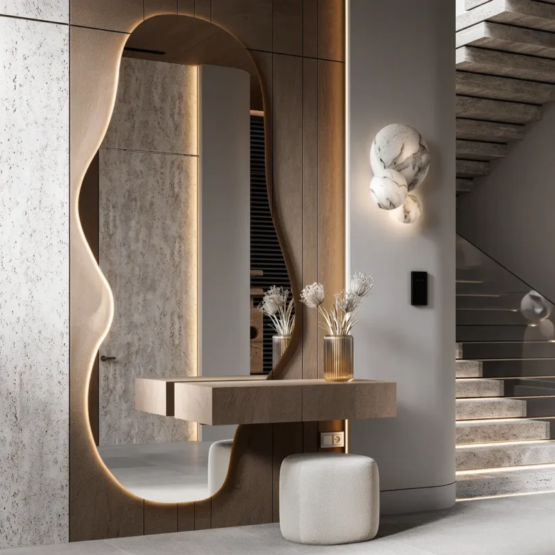 Modern Wavy Mirror Dressing Table Set