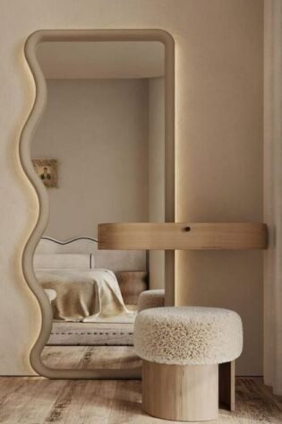 Modern Wavy Mirror Dressing Table Set