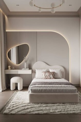 Curved Headboard Luxury Bed with Wall Panel