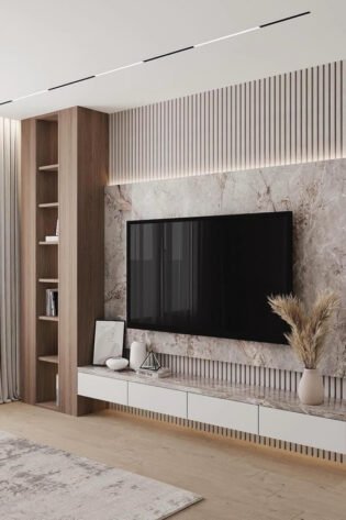 LuxeMarble Wall-Mounted TV Console with Display Shelf