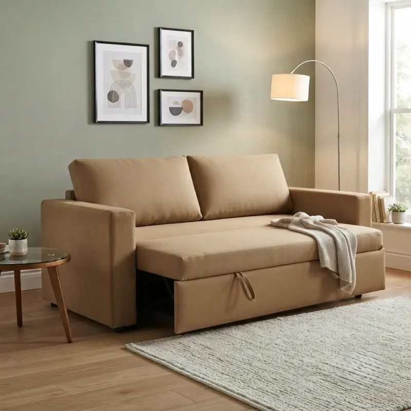 Aalsy 2 Seater Beige Sofa Bed