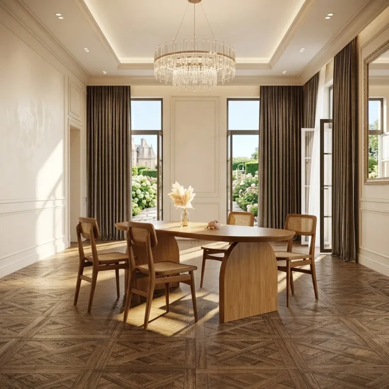 Aavlen Oval Tower Base Dining Table with 4 Chairs