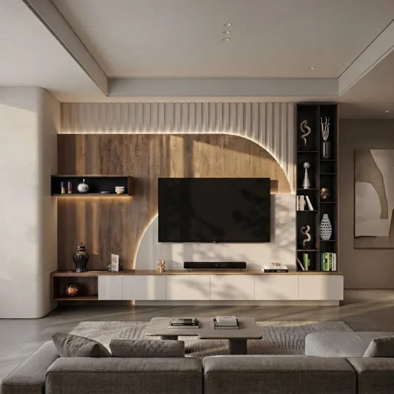 Aadline Fluted Accent TV Wall Panel With Shelves