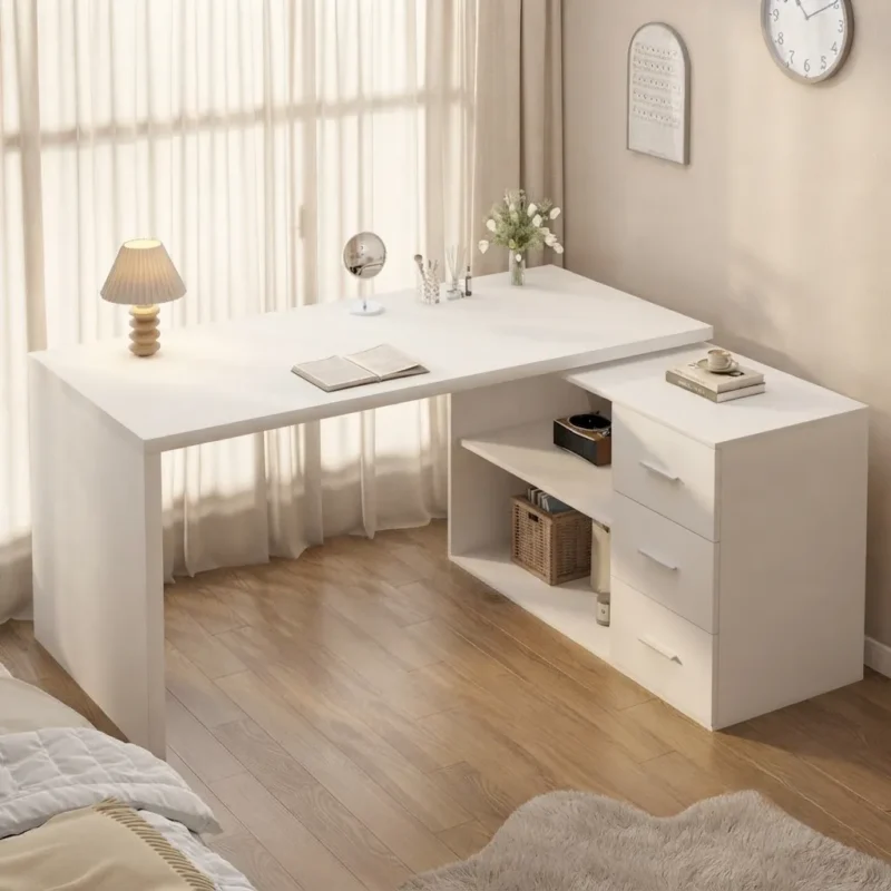 L-Shape Study Desk with Storage Drawers