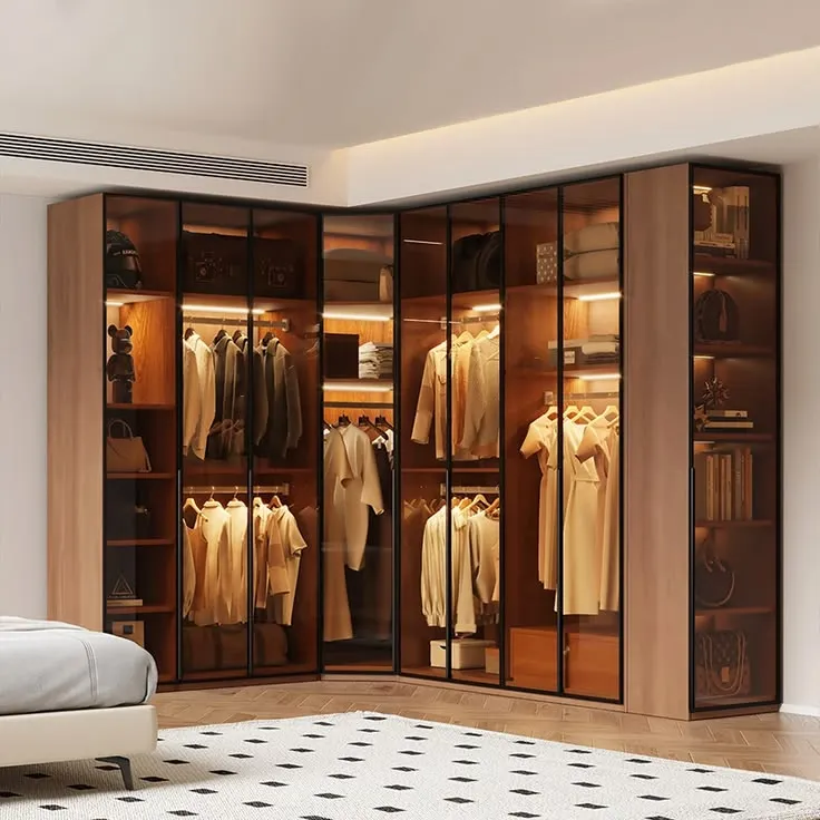 L-Shaped Corner Glass Door Wardrobe