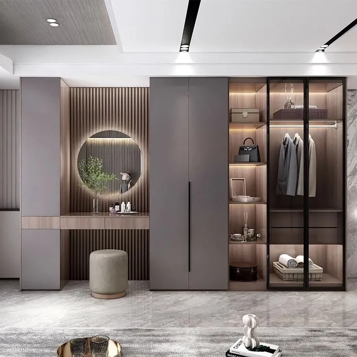 Luxury Wardrobe with Glass Display & Integrated Dresser