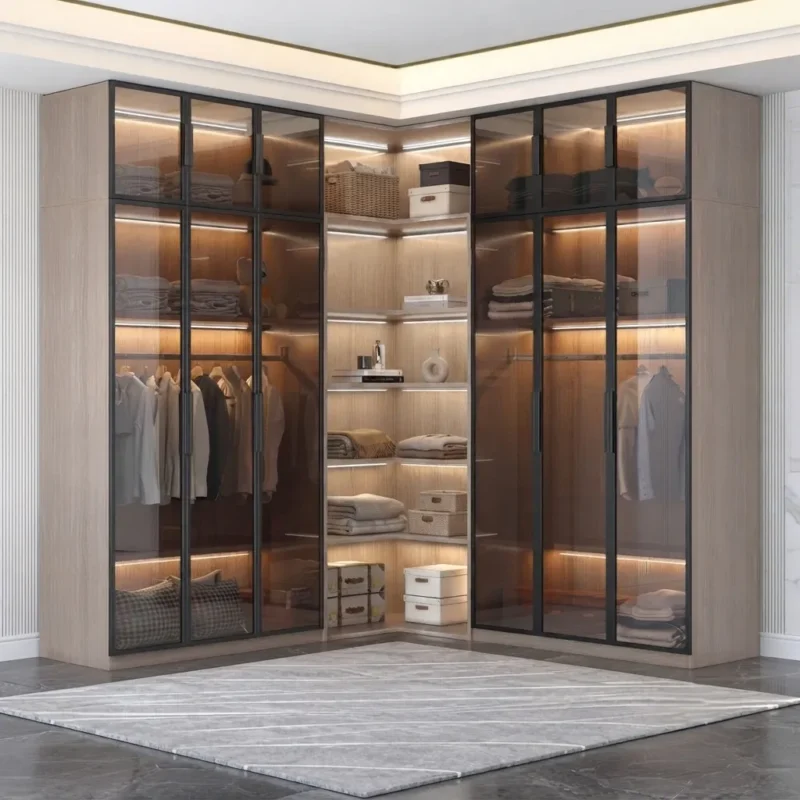 glass door corner wardrobe
