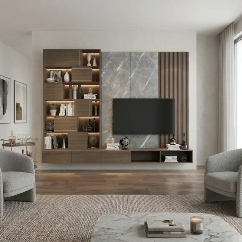 Alnexor LED Storage Slatted TV Wall Unit