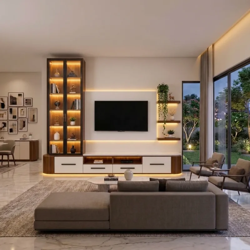 Alvizeo Luxury Media Wall Unit with Display Shelves